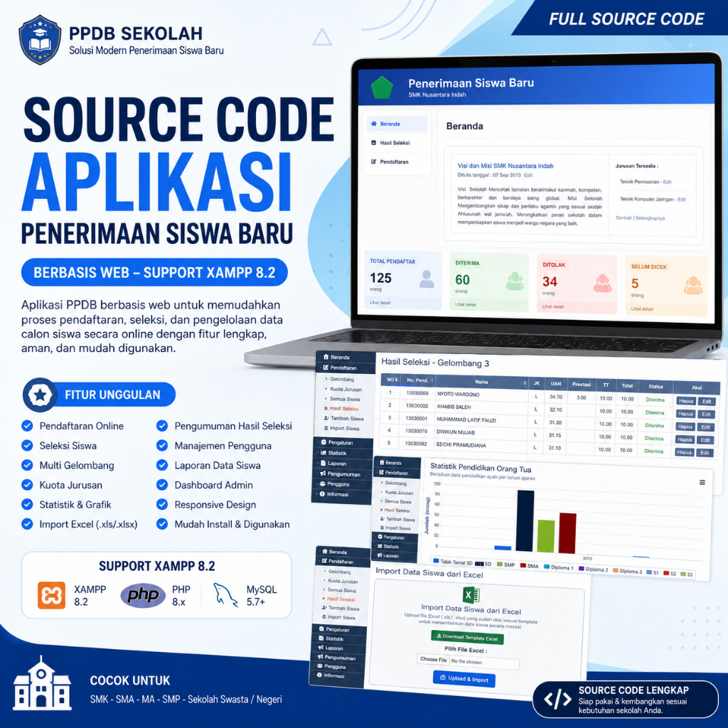 Source Code Website Aplikasi Penerimaan Siswa Baru (Ppdb) Berbasis Web Support Xampp 8.2 Full Fitur 