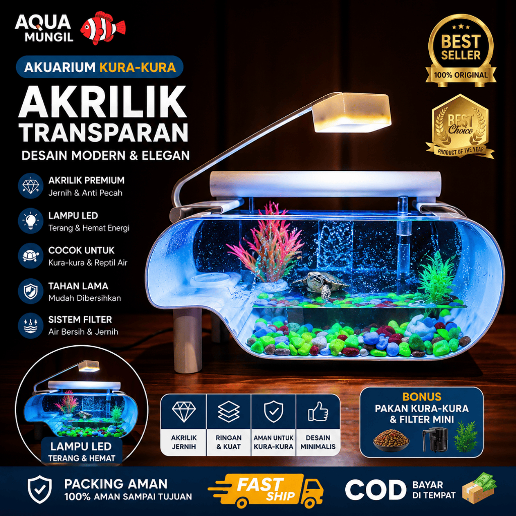 1 SET LENGKAP AQUARIUM KURA - KURA PVC Lengkap Hiasan Dan Lampu LED 3 Watt