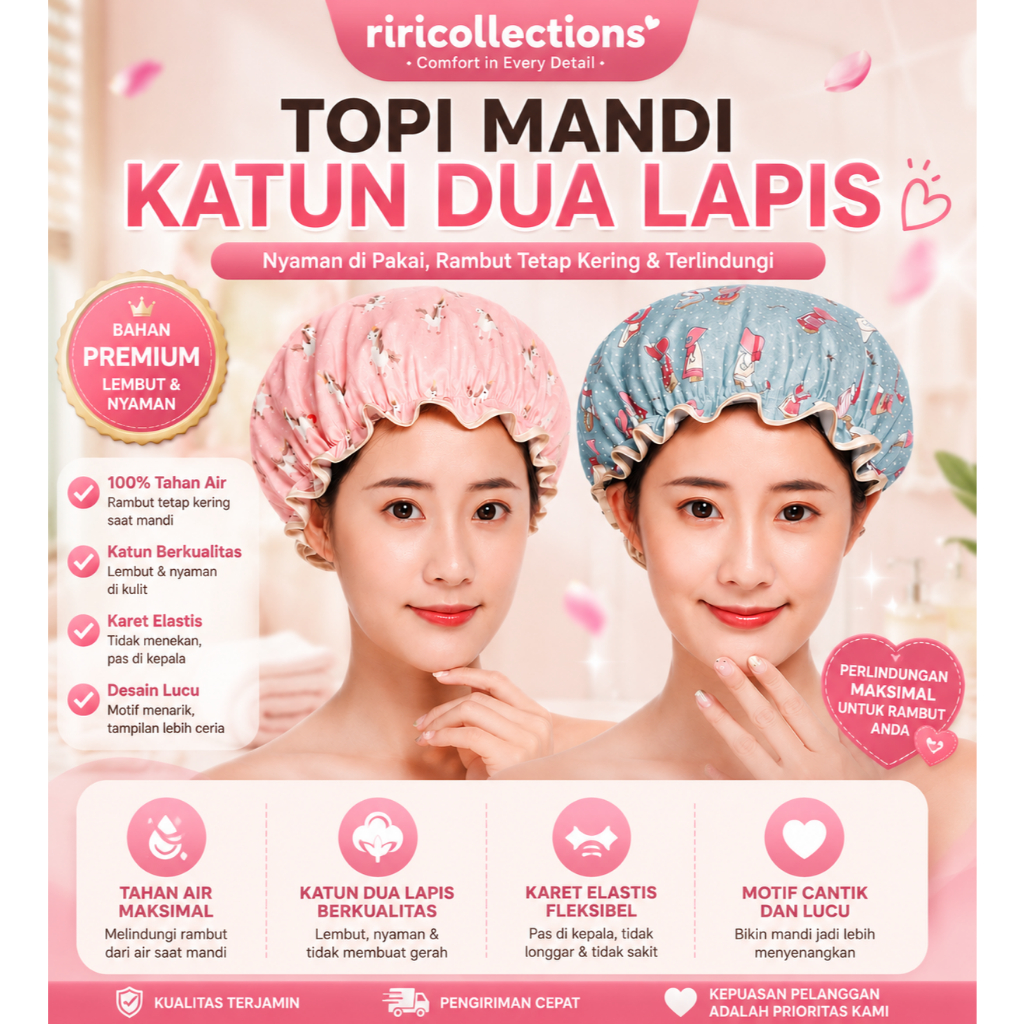 Waterproof Premium Shower Cap Topi Mandi Travel Shower Cap Anti air PVC