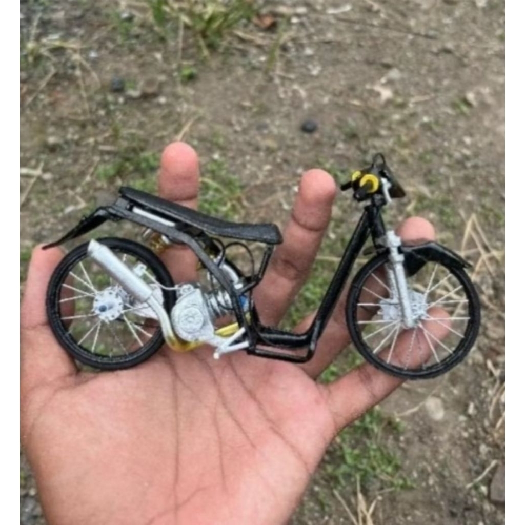 diecast miniatur motor drag unik honda beat karbu bisa menyala