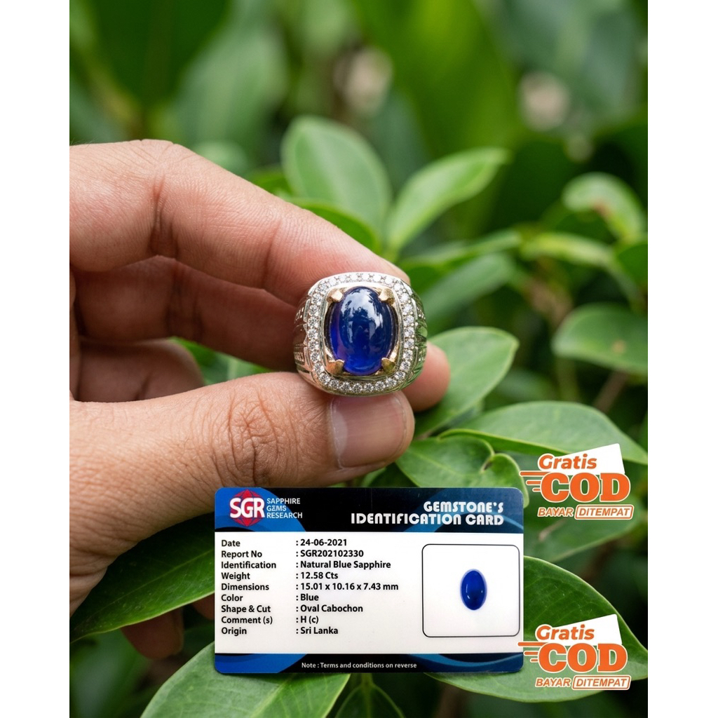 Cincin Batu Permata Royal blue Sapphire Cabochon sudah memo