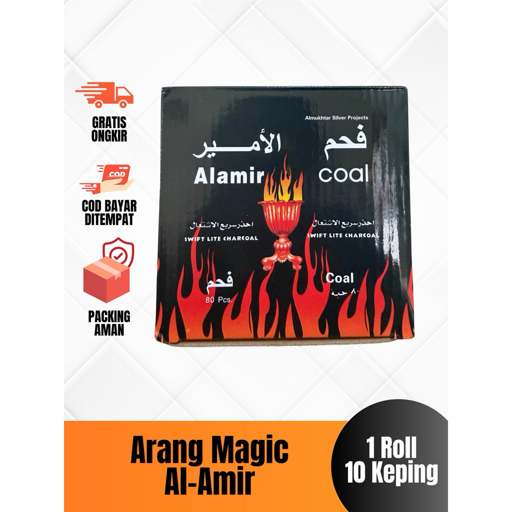 Arang Magic Al Amir Tanpa Lubang 1 Box 8 Bungkus, Arang Tahan Lama untuk Bukhur