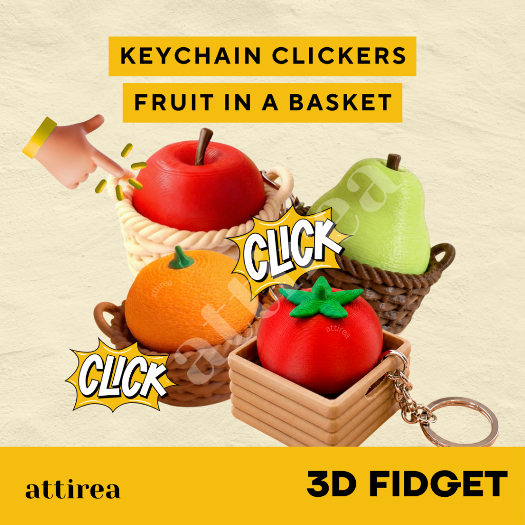 Gantungan Kunci Fidget Clicker - Fruit in a Basket | Keychain Toys Mainan Buah Apel Keranjang Anti S