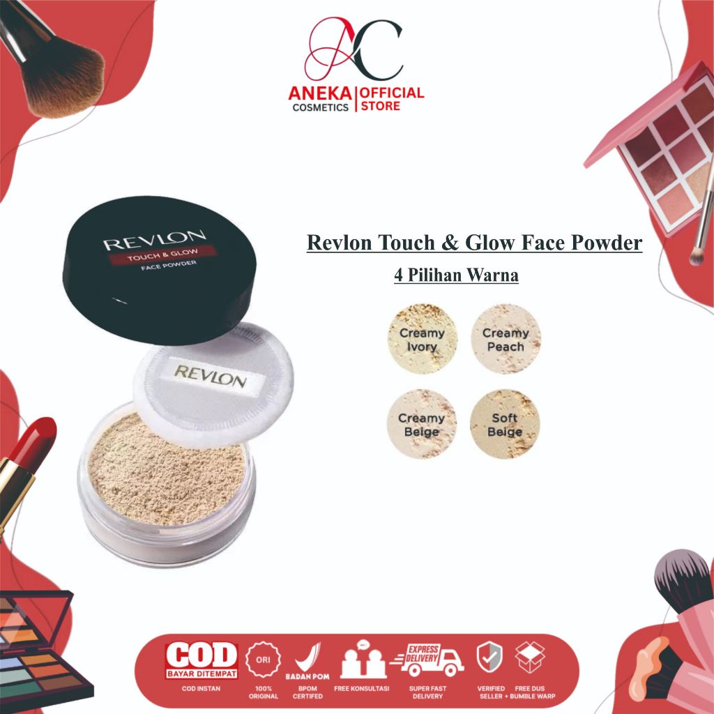 REVLON TOUCH AND GLOW FACE POWDER 43 GRAM (BEDAK TABUR LEMBUT DAN HASIL NATURAL) | CREAMY PEACH | PI