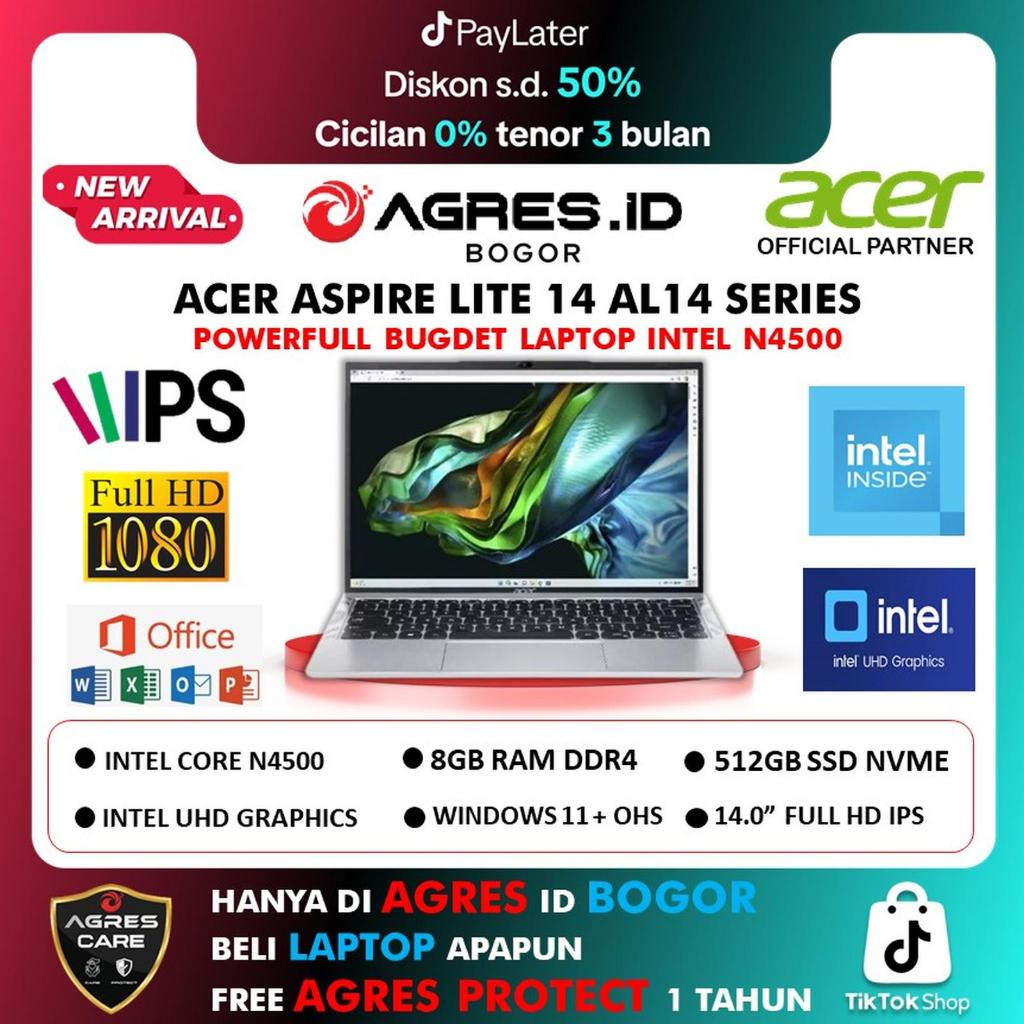 Acer Aspire Lite AL14 N4500 Ram 8gb SSD 512gb Windows 11+OHS+M365B 14.0"Full HD Garansi Resmi Indone