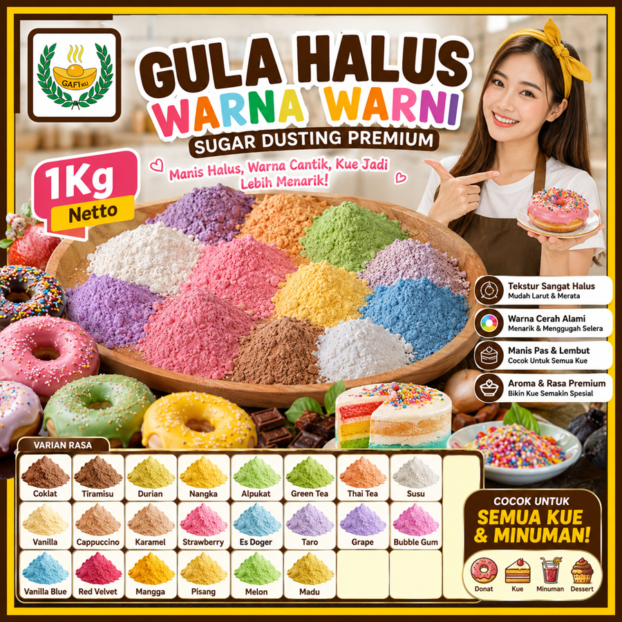 Gula Halus 1Kg Warna Warni Sugar Dusting Icing Putri Tepung Gula Halus Donat Dingin 1 Kg Murah Promo