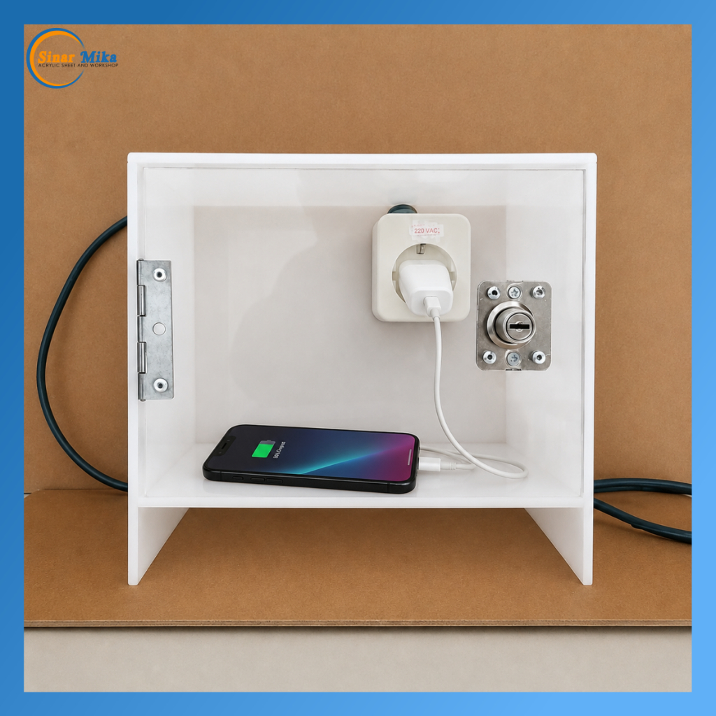 Box Charger Hp Akrilik Murah 1 Pintu/ Box charger handphone akrilik 1 kotak/ Box casan akrilik murah