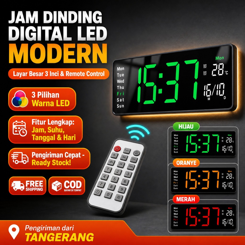 Jam Tampilan Layar Besar 13 Inci /Jam Digital Nordik/Jam Dinding /Jam Dinding Ruang Tamu Sederhana