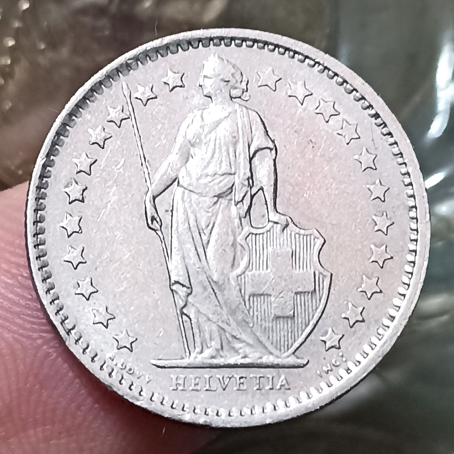 Koin Kuno Swiss / Switzerland ½ Franc Helvetia standing Tahun 1978