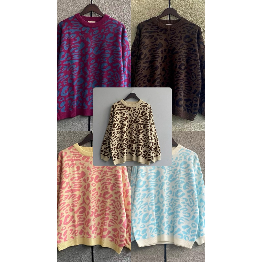 ARFA 101 - Sweater Rajut Leopard Wanita Oversize