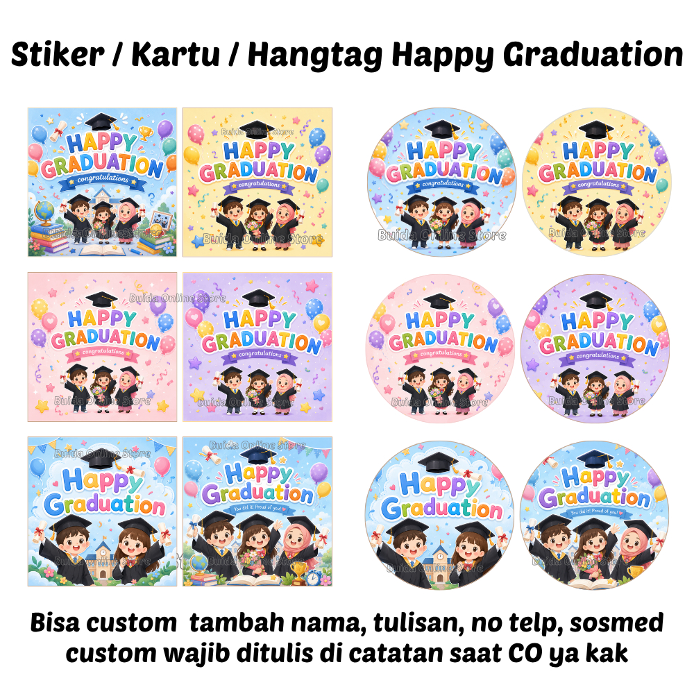 Stiker / Kartu Ucapan / Topper / Hangtag Happy Graduation  Sticker label kemasan selamat wisuda deko