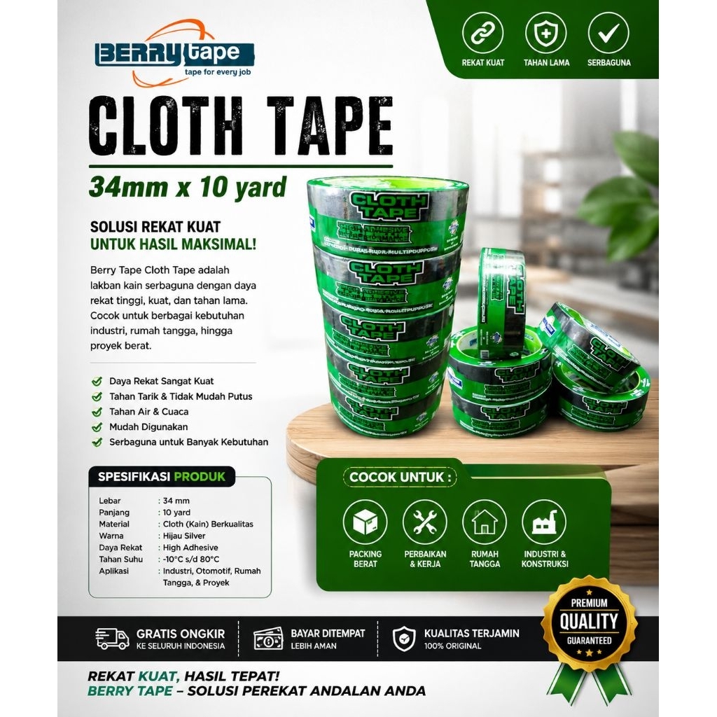 CLOTH TAPE LAKBAN JILID - BERRY TAPE LAKBAN - LAKBAN JILID HITAM