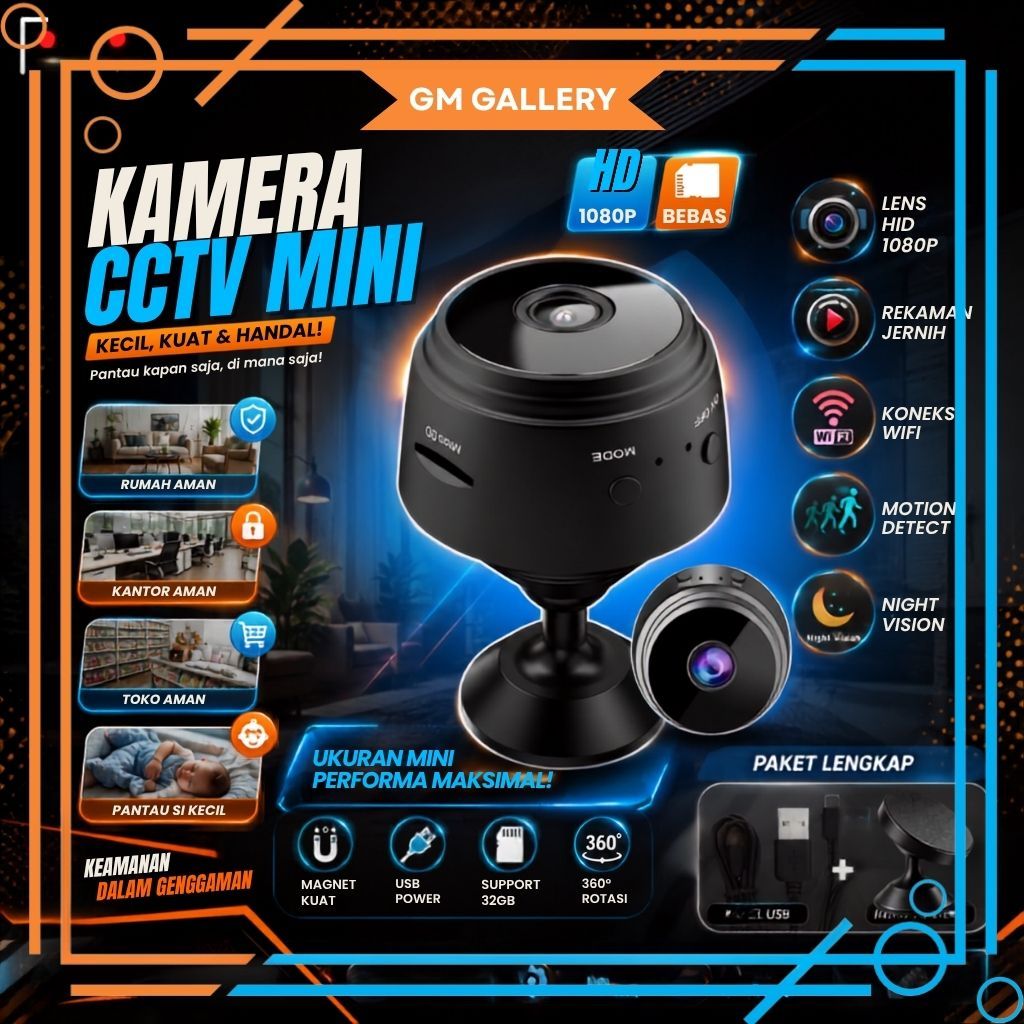 [GMGallery] Kamera Mini CCTV 1080 Pixels Wifi Wireless Super Jernih  - Kamera Pengintai 1080 Pixels