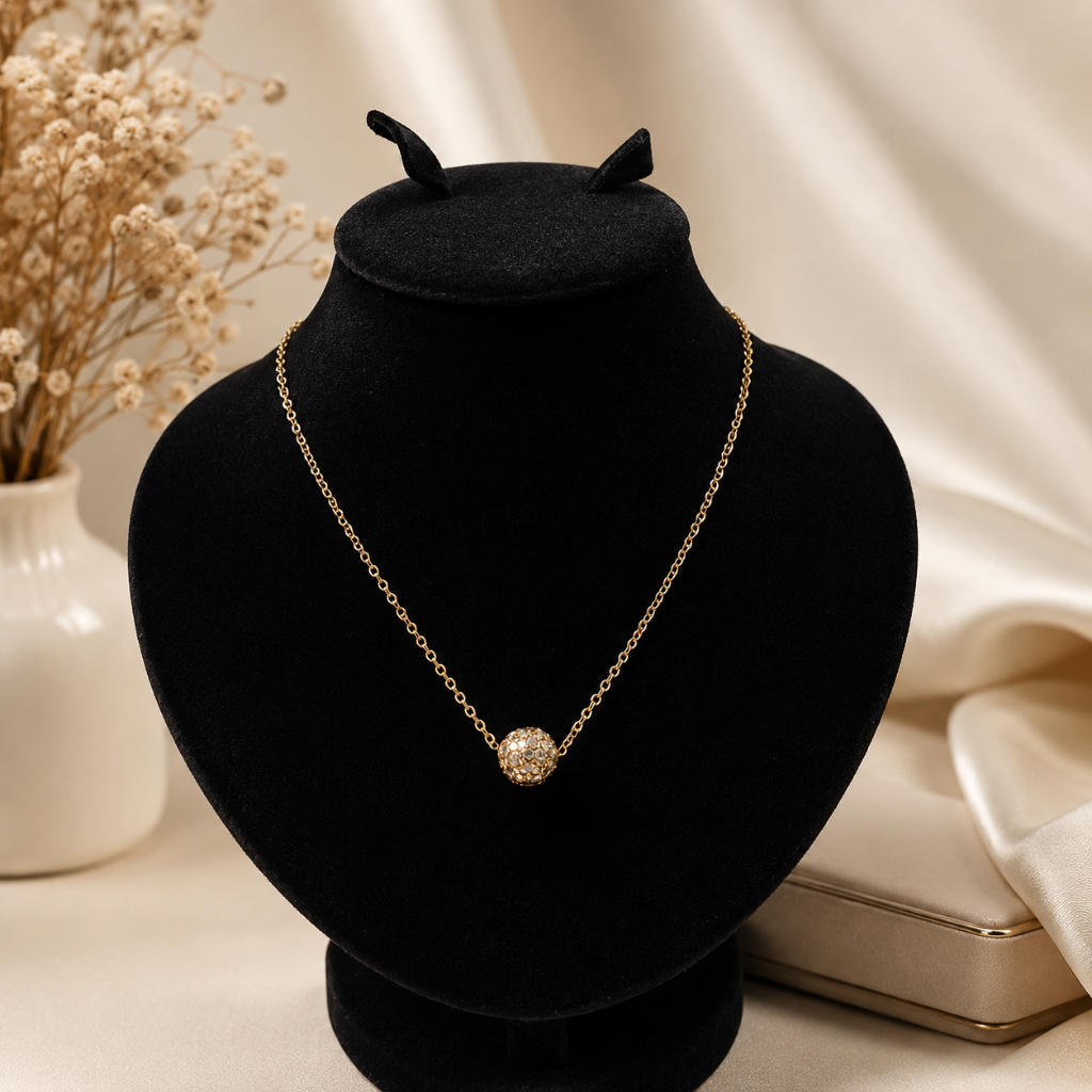 set kalung nory dan liontin bola crystal elegant emas asli