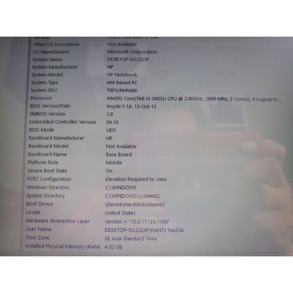 Laptop Hp i3 Ram 4