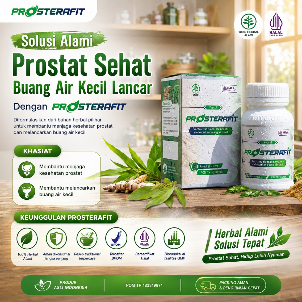 PROSTERAFIT suplemen Prostat lancarkan buang air kecil kencing tidak tuntas nyeri panas tersendat