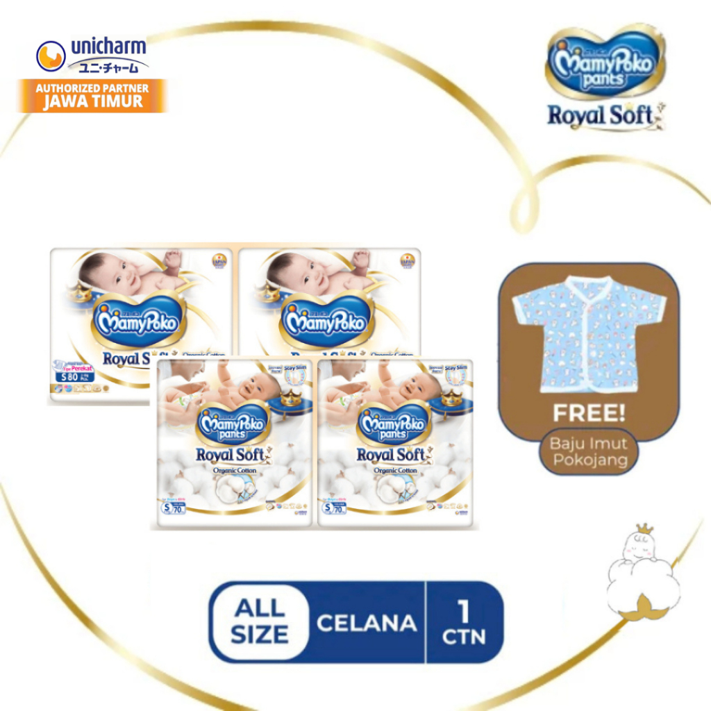 [Free Baju Imut Pokojang] - Mamypoko Royal Soft Organic Cootton Size S 80 Perekat & S 70 Celana - 2 