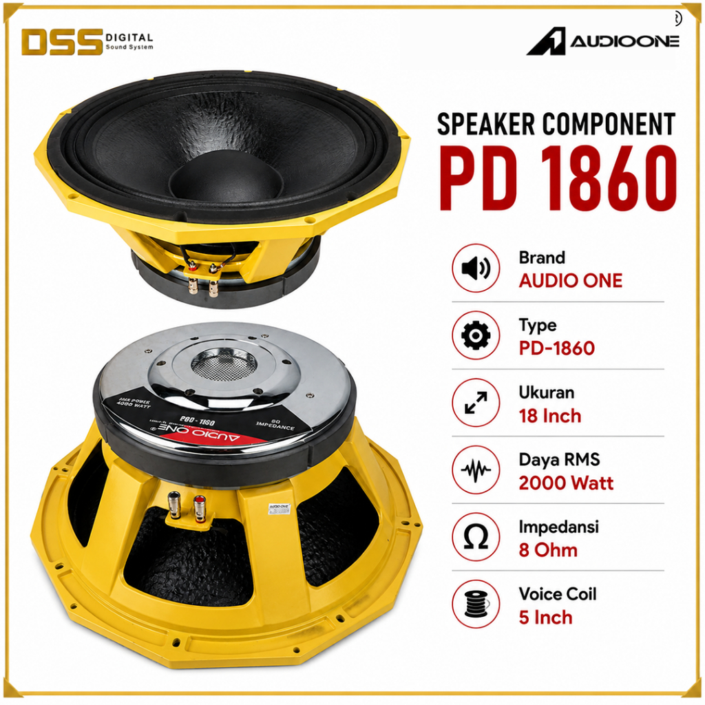 Speaker Component Bass 18 Inch AUDIO ONE PD1860 Original Subwoofer Lapangan 2000 Watt Original IDSS