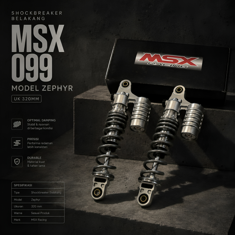 Shockbreaker Belakang MSX 099 Model Zephyr 320MM Tabung Universal | Shock Motor RX King Tiger MegaPr