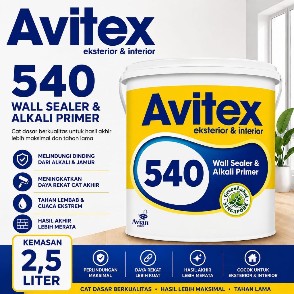Avitex 540 Wall Sealer Alkali Primer 2,5 Liter Cat Dasar Tembok Interior Eksterior Anti Jamur
