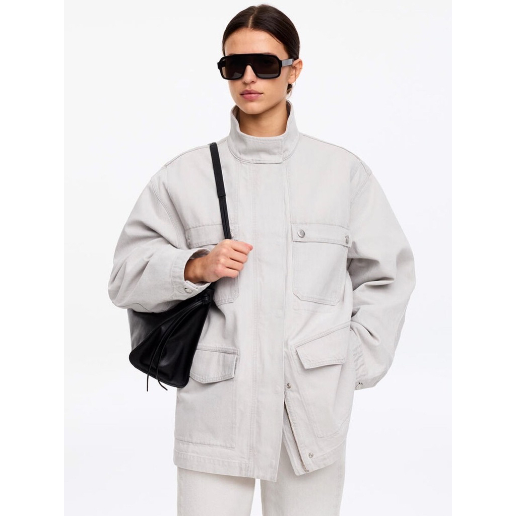 arket funnel-neck pocket oversized denim jacket