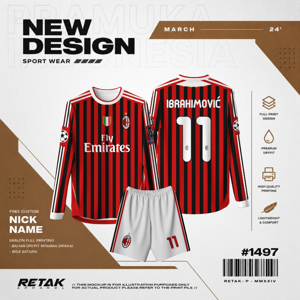 Jersey Bola AC MILAN HOME 2011-2012 Free custom nama dan nomor untuk dewasa dan anak anak Full Print