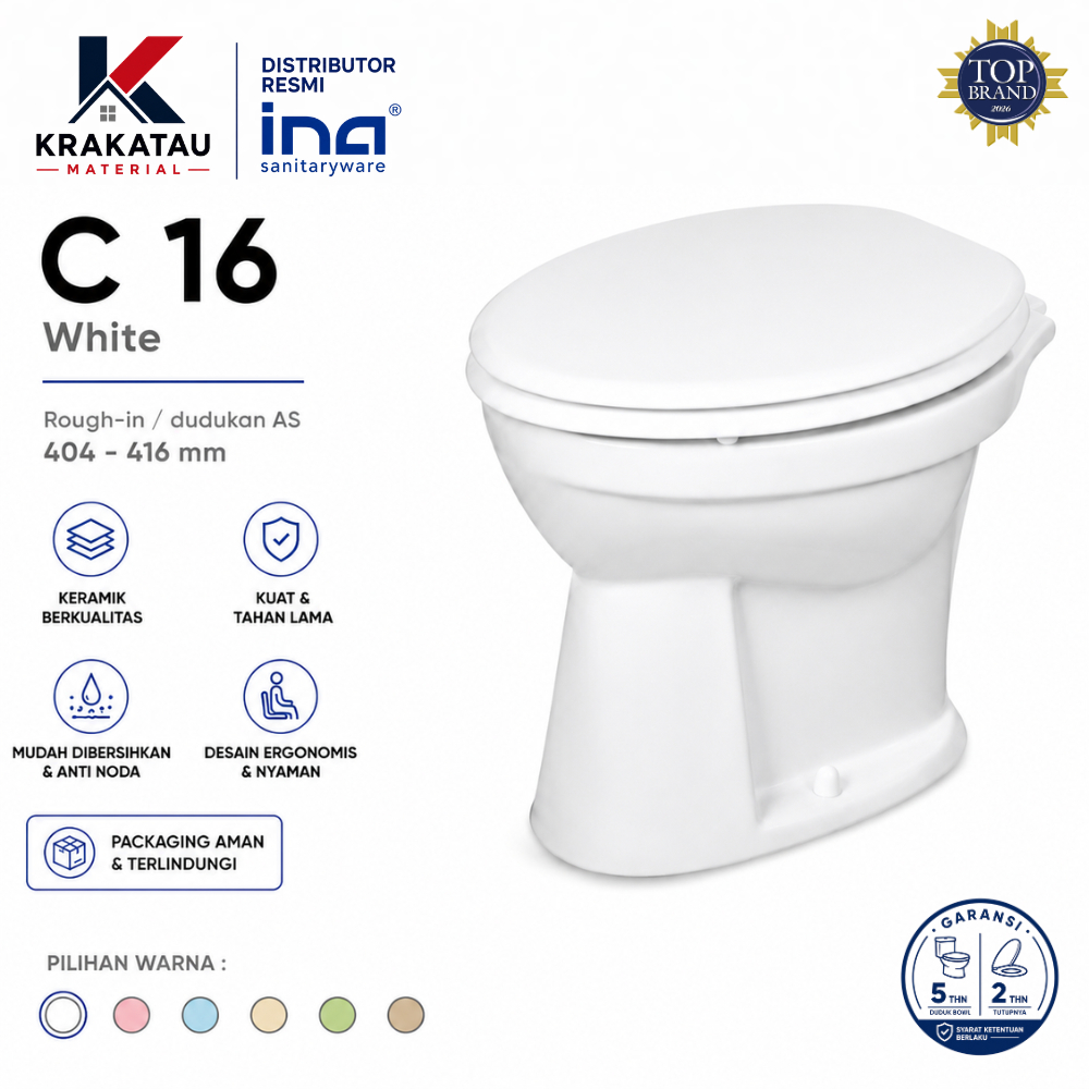 Kloset Ina Jongkok | Closet Duduk | Distributor Resmi Ina | C16 White - Krakatau Material