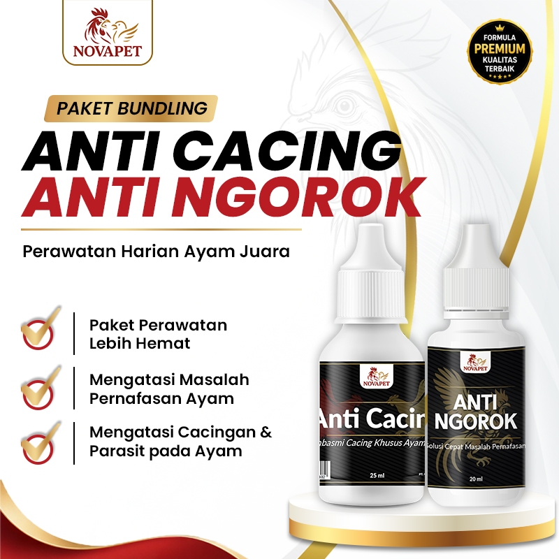 Paket Bundling Anti Ngorok + Anti Cacing Novapet Original - Obat Ayam Ngorok CRD Snot & Obat Cacing 