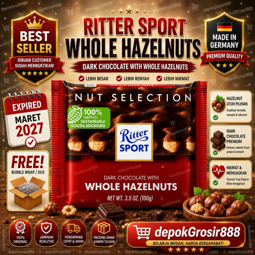 Ritter sport dark whole hazelnut 100gr spesial promo diskon