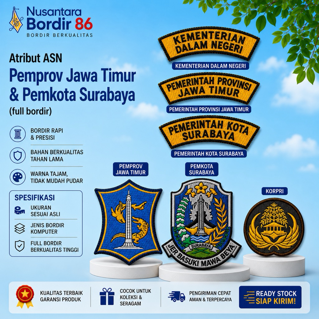 Atribut ASN Pemprov JAWA TIMUR, Pemkot SURABAYA (badge bordir)