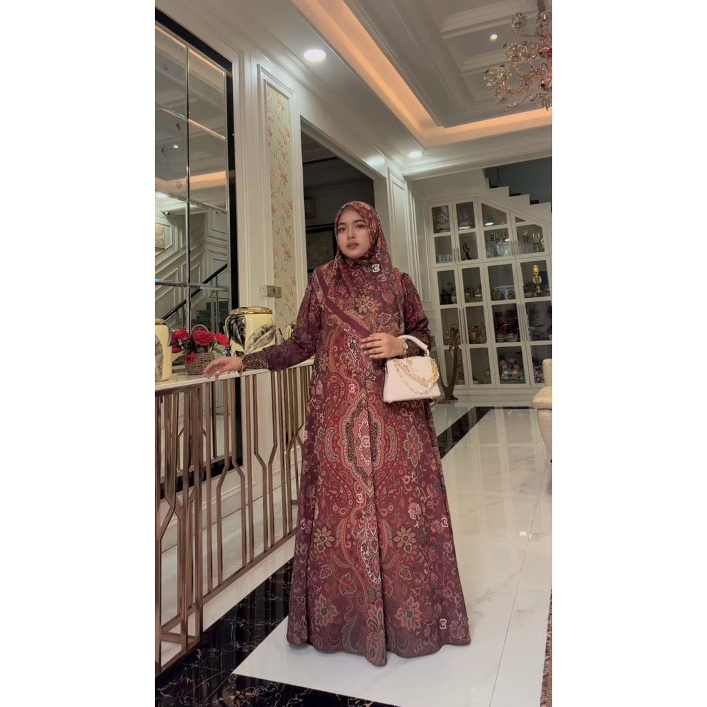Gamis Hijab voal Printing Batta by Eldeena syari