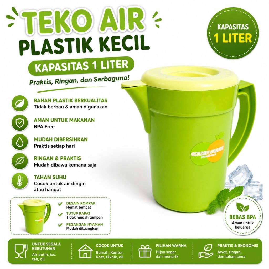 Teko Eskan Air Plastik Hijau Kecil 1 L Golden Sunkist KAT-3008 Kicthenware