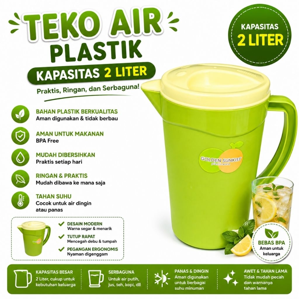 Teko Eskan Air Plastik Hijau 2 L Golden Sunkist KBK-3011 Kicthenware