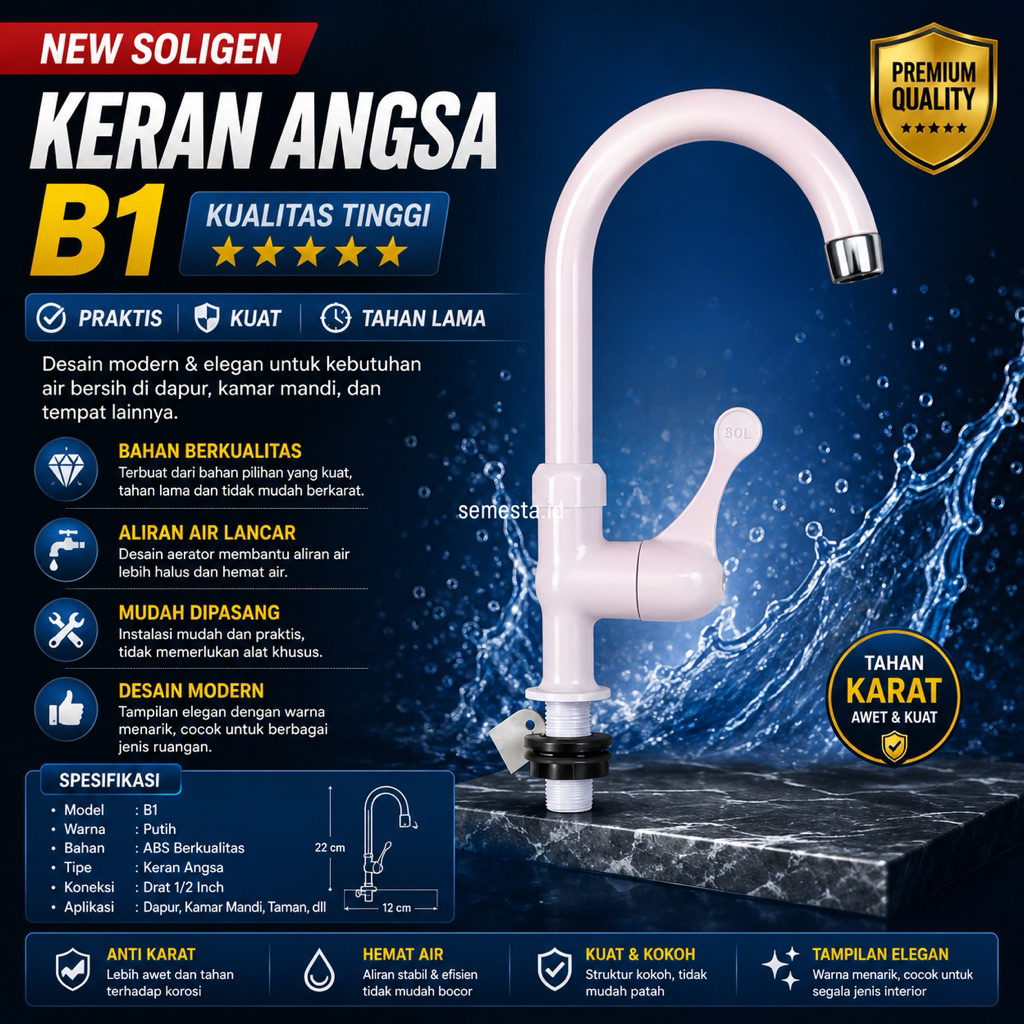 Kran Angsa Tanam 1/2 Inch Soligen B1 PVC New |Soligen Keran Air Cuci Piring |Sink Dapur B1 B2 Putih 