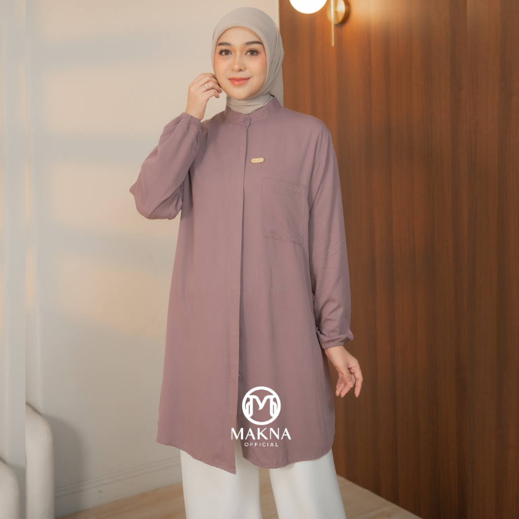 Livina Tunik Rayon Twill Premium Atasan Wanita Muslim Saku Depan Full Kancing