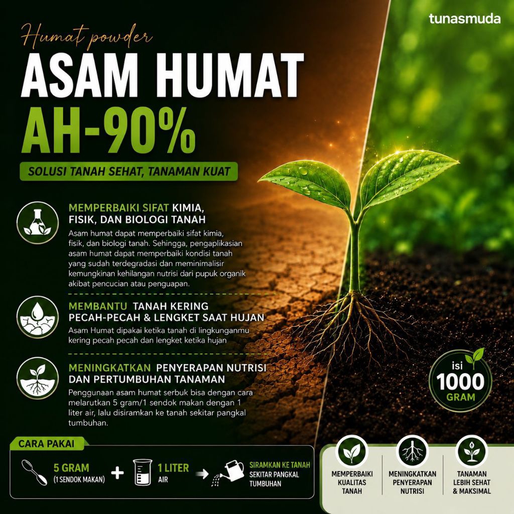 Humat Powder Asam Humat Serbuk 1000gram Untuk Kebutuhan Nutrisi Tanah & Tanaman Anda.