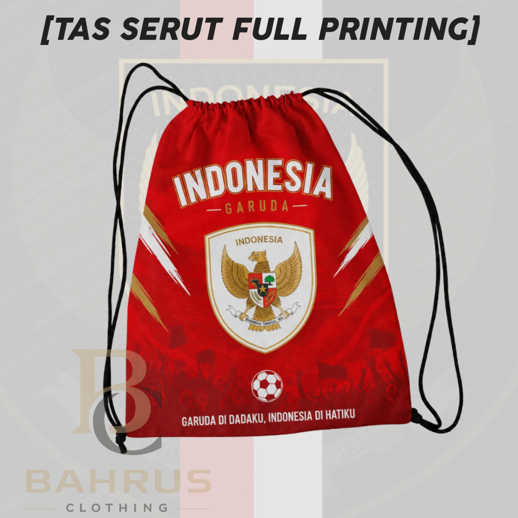 Tas Serut Anak Stingbag Full Printing Logo Timnas Indonesia / Kantong Olahraga / Futsal / Main / Bua