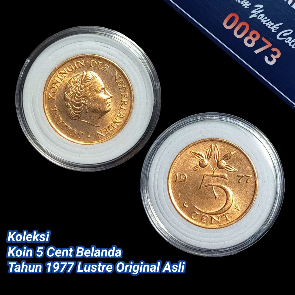 UKA077Coin 5 Cent (BELANDA) Ratu Juliana Thn 1977 Detail Bagus Masih Kilau Lustre Sesuai Difoto