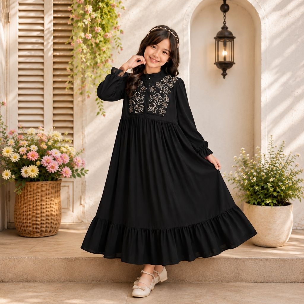 Gamis Anak Rayon Bordir Kerah