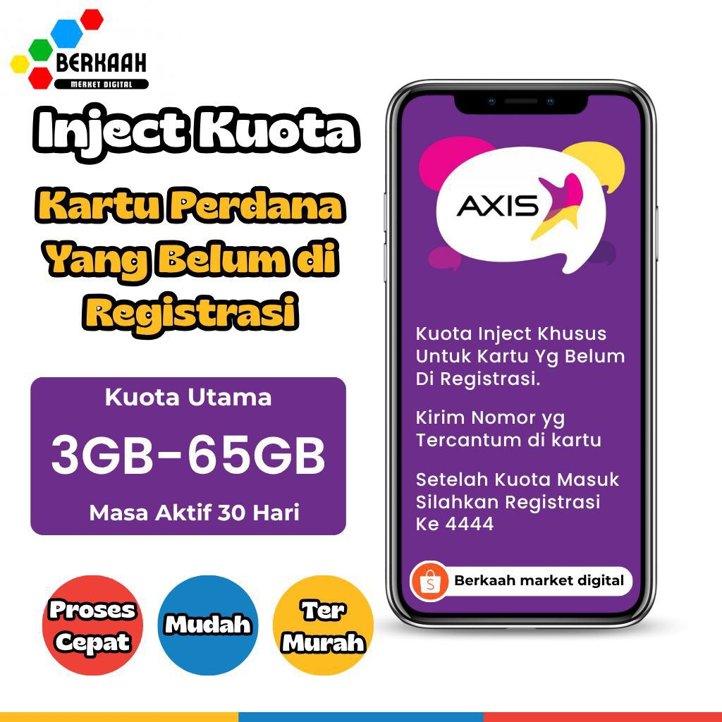 Inject Kuota Kartu Perdana Axis 3GB - 65GB Murah | Khusus Kartu Perdana Baru Belum Regis