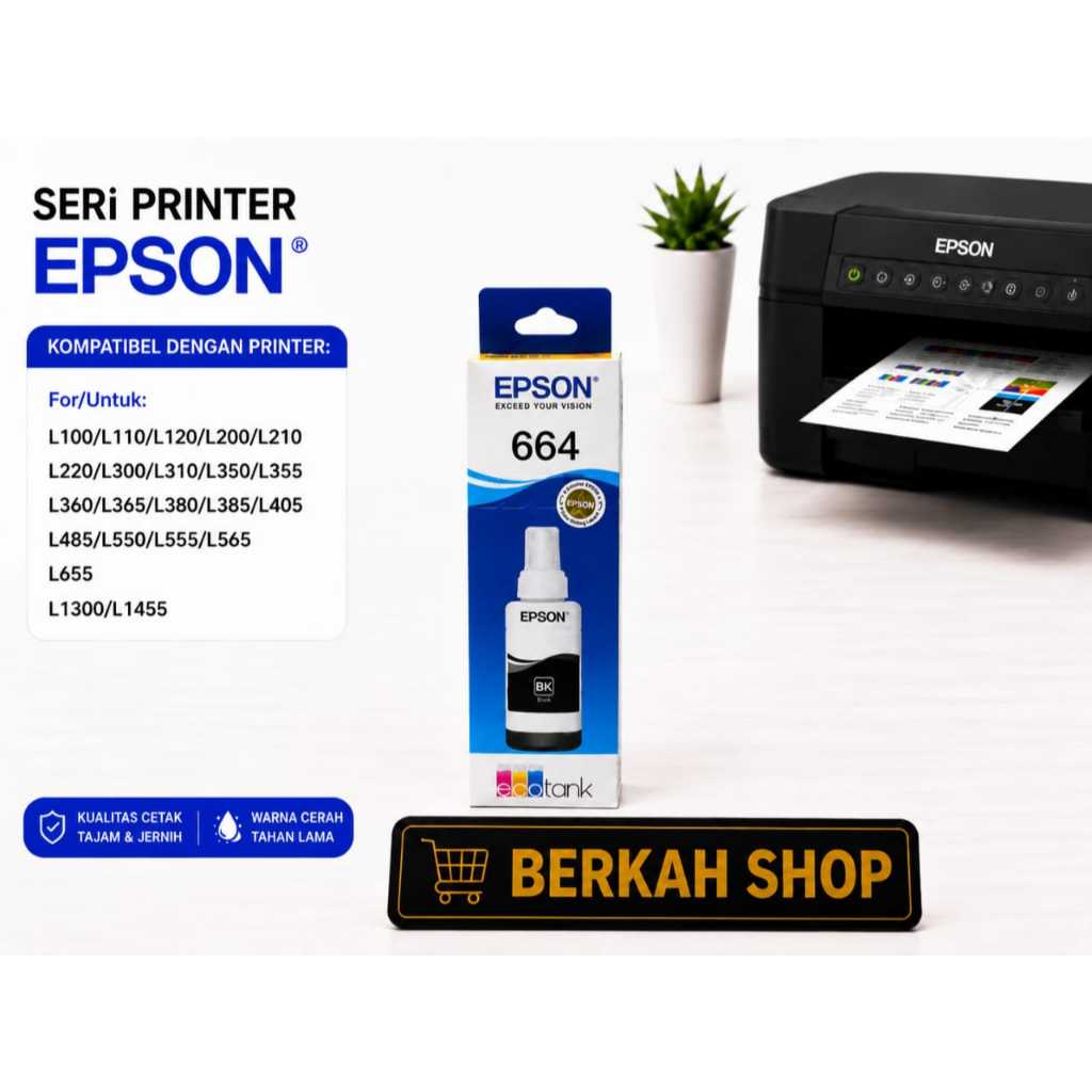 TINTA EPSON 664 Black HITAM L120,L210,L360,L365,L405,L485,L565,L1300,L1455
