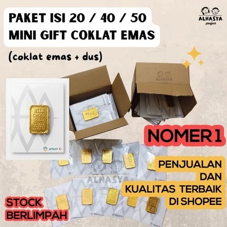 PAKETAN ISI 20 / 40 / 50 Mini Gift Coklat Antum Emas Coklat Logam Mulia Unik Cokelat Emas Batangan G