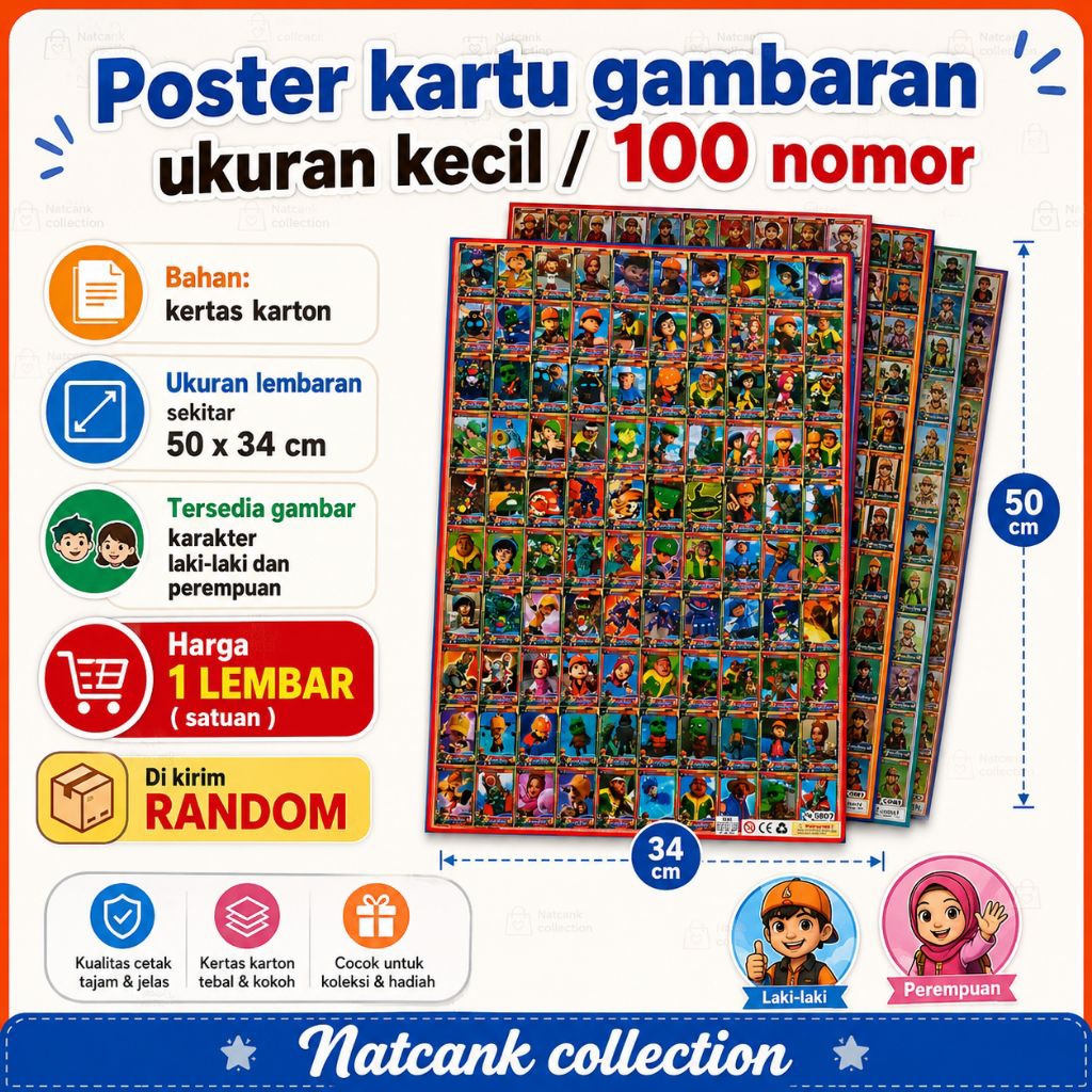 promo Poster Kartu Gambaran Ukuran Kecil / Mainan Jadul 100 Nomor