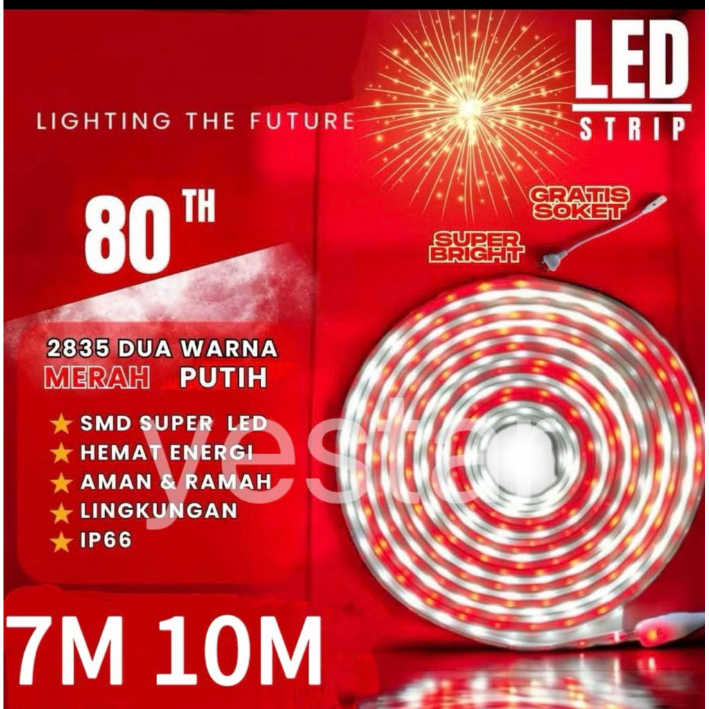 Lampu Led Strip Merah Putih 10m full / Lampu Selang Merah Putih Lampu Agustusan Agustus