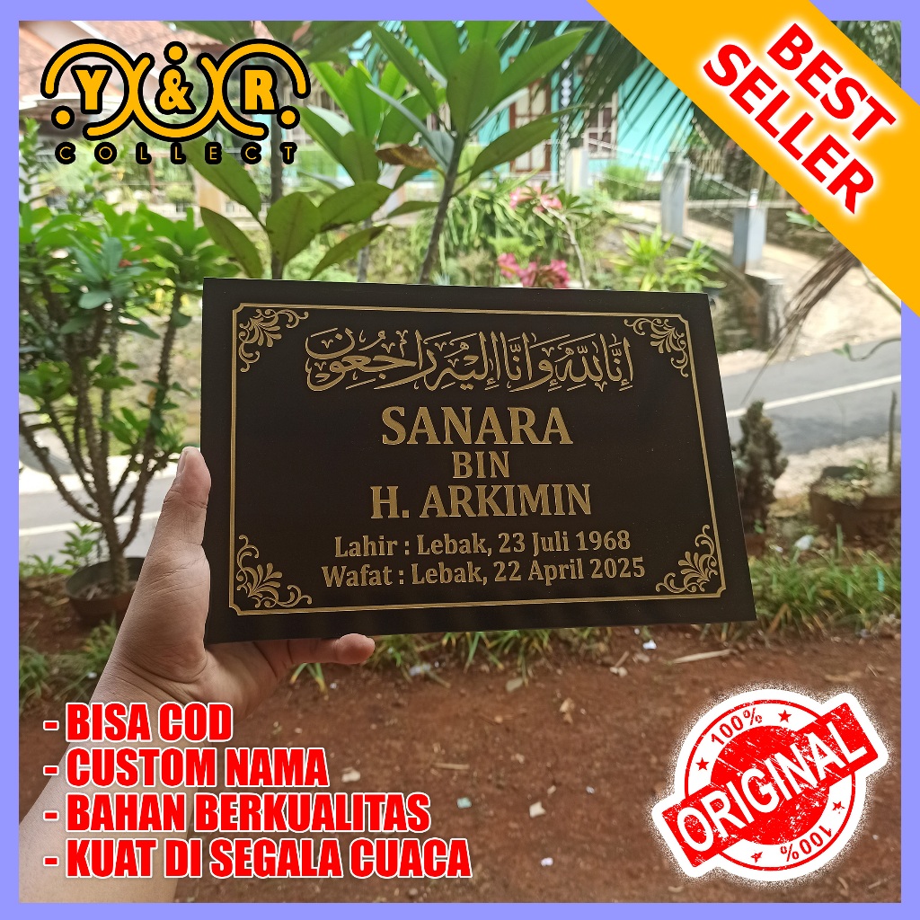 Batu Nisan Makam Granit Ukuran 20x30 cm untuk Muslim dengan Garansi Pecah Ganti Baru