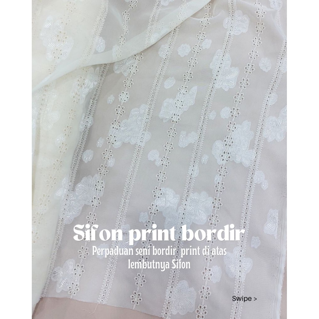 Kain sifon print / sifon printed / sifon print bordir / kain dress,outerdres,kebaya modern - tokokai