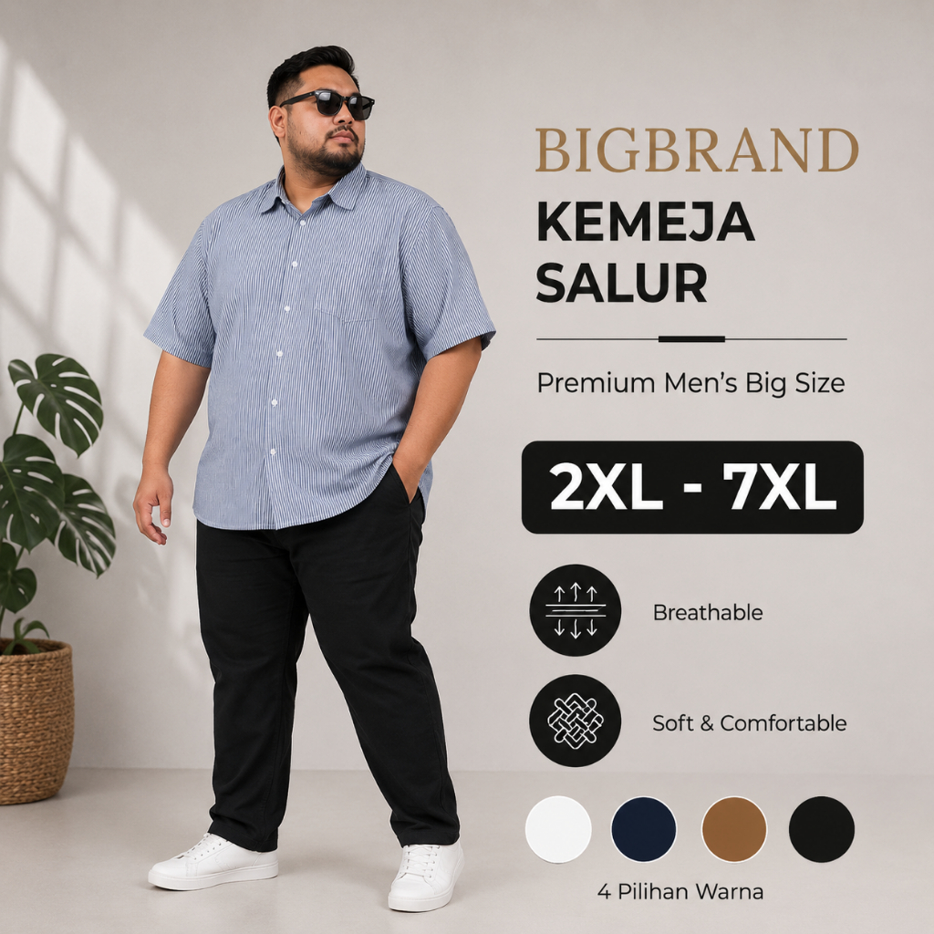 Kemeja Salur Lengan Pendek Pria Big Size Jumbo 2XL-7XL Premium