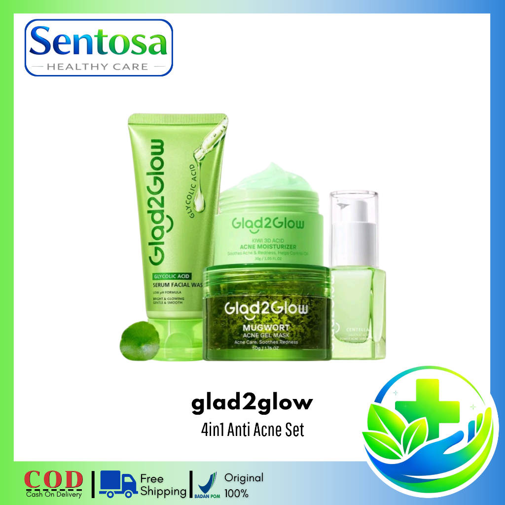 Glad2Glow 4in1 Anti Acne Set | Glycolic Acid Cleanser Salicylic Acne Cleanser Kiwi Moisturizer Cente