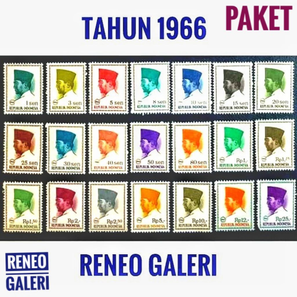 Paket 21 Variasi Lengkap Prangko Seri Sukarno Tahun 1966 presiden soekarno set perangko lama kuno la
