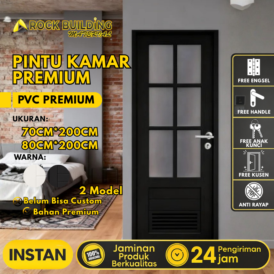 Pintu UPVC Model E Kaca 80CM*200CM  Pintu Kamar UPVC Premium Pintu Rumah Berkualitas Bahan UPVC Pint